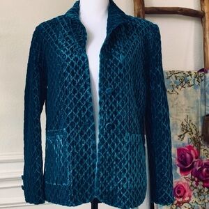 NWT,GREAT CAVALIER by St.Paul, Gorgeous Teal Quilted-Velvet Blazer, L
